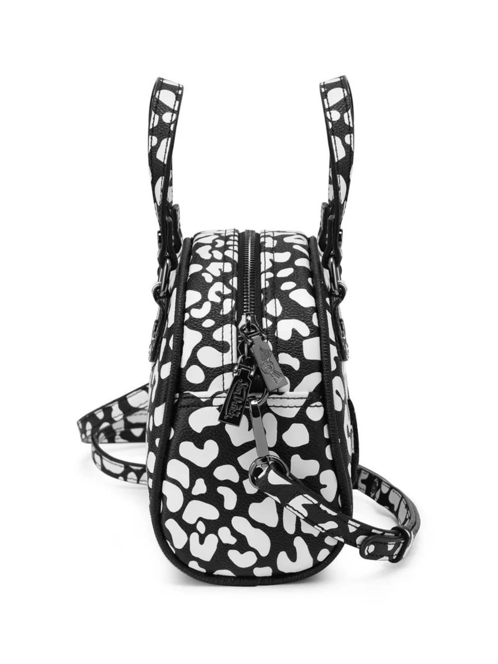 Von Dutch Black & White Mini Dome Satchel with Logo Appliqué